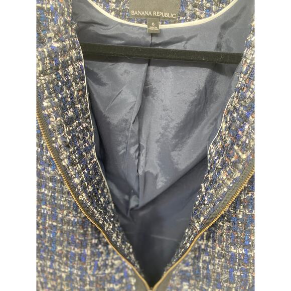 Banana Republic WOMEN 6 Tweed Collarless, Poly/Wool Blend, Navy blue jacket - Picture 5 of 6